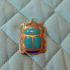 Handmade Turquoise Scarab Pendant - gold dipped